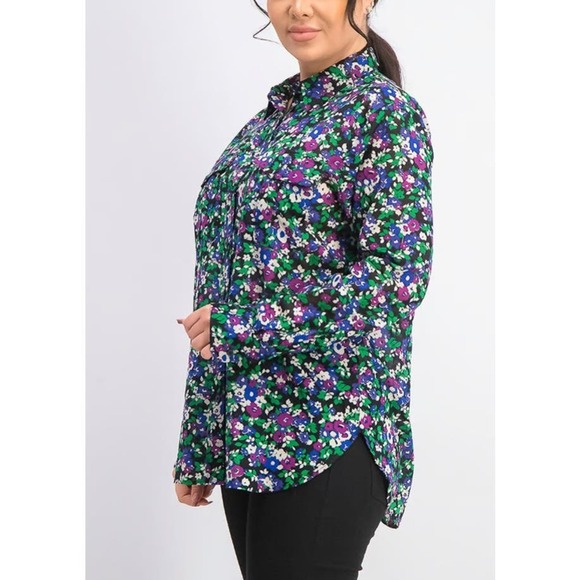 Lauren Ralph Lauren Floral Button Up Blouse Cotton Like New Size Large - Picture 1 of 6